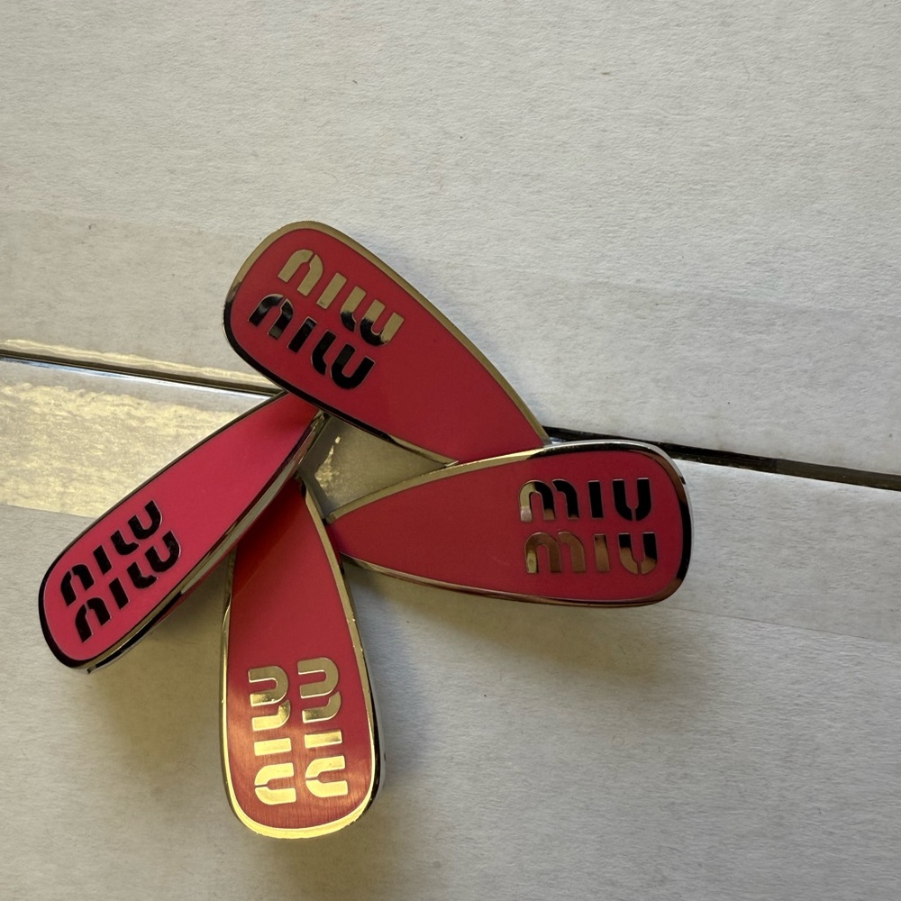 Miu Miu Pink and Silver Logo Hair Clips